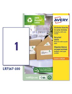 Etichette in carta riciclata bianca - 199,6x289,1mm - Laser - 100 fg Avery LR7167-100