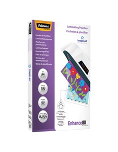 Scatola 100 pouches ENHANCE80 80mic A4 Fellowes 5306114 FELLOWES POUCHES PER PLASTIFICARE