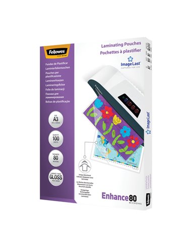 Scatola 100 pouches ENHANCE80 80mic A3 Fellowes 5306207 FELLOWES POUCHES PER PLASTIFICARE