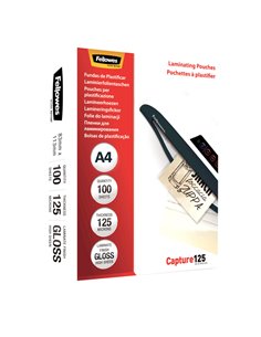 Scatola 100 pouches CAPTURE125 125mic A4 Fellowes 53074. FELLOWES POUCHES PER PLASTIFICARE