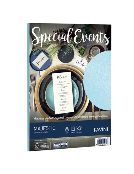 Carta metallizzata SPECIAL EVENTS A4 20fg 120gr azzurro FAVINI A69T154