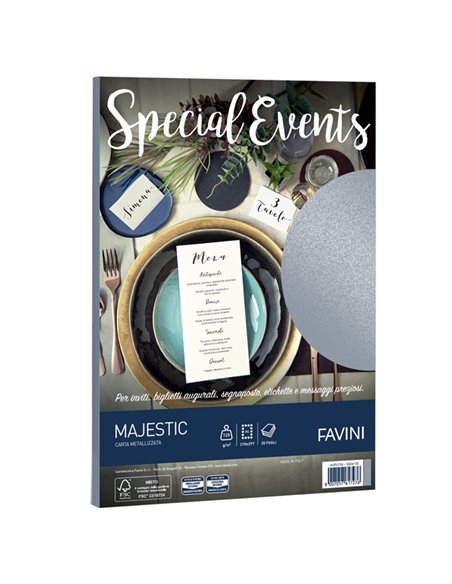Carta metallizzata SPECIAL EVENTS A4 20fg 120gr argento FAVINI A69U154