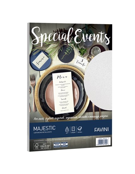 Carta metallizzata SPECIAL EVENTS A4 10fg 250gr bianco FAVINI A690174