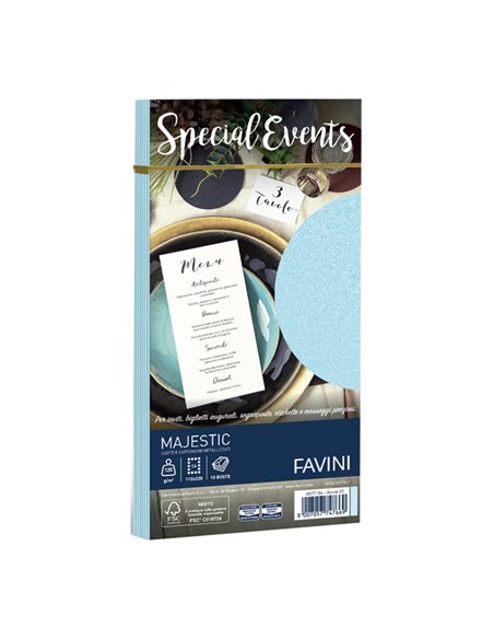10 buste SPECIAL EVENTS METAL 120gr 110x220mm azzurro FAVINI A57T154 FAVINI CARTE EVENTI-INVITI