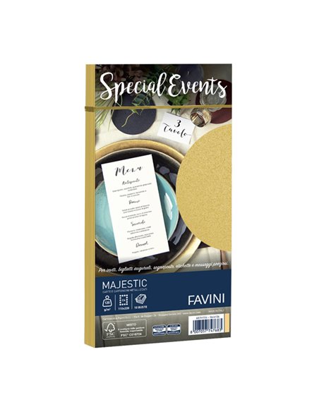 10 buste SPECIAL EVENTS METAL 120gr 110x220mm oro FAVINI A57H154 FAVINI CARTE EVENTI-INVITI