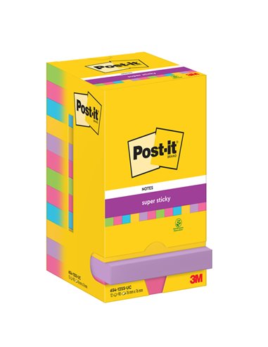 BLOCCO 90foglietti Post-it® Super Sticky 76x76mm ULTRACOLOR 654-12SSUCC 7100290156