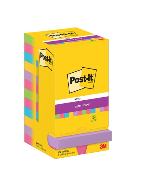 BLOCCO 90foglietti Post-it® Super Sticky 76x76mm ULTRACOLOR 654-12SSUCC 7100290156