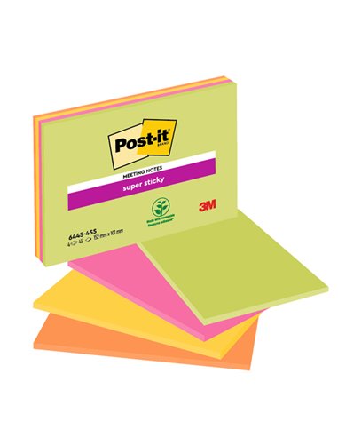 BLOCCO 45foglietti Post-it® Super Sticky 101x152mm MEETING NOTE NEON 6445-SSP 7100235019 POST-IT BLOCCHI ADESIVI-DISPENSER