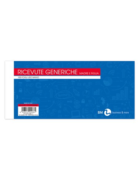 BLOCCO RICEVUTE GENERICHE MADRE/FIGLIA 100FOGLI 10X22CM ART85 BM 0100088 BM BLOCCHI RICEVUTE-FATTURE