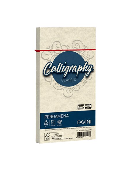 25 buste CALLIGRAPHY PERGAMENA 110x220mm 90gr naturale FAVINI A57Q203 FAVINI CARTE EVENTI-INVITI