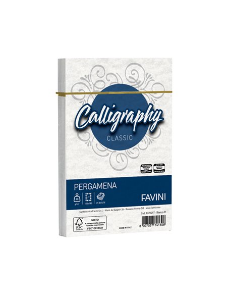 25 buste CALLIGRAPHY PERGAMENA 120x180mm 90gr bianco FAVINI A570297 FAVINI CARTE EVENTI-INVITI