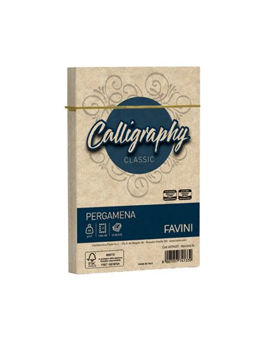 25 buste CALLIGRAPHY PERGAMENA 120x180mm 90gr nocciola FAVINI A57N207 FAVINI CARTE EVENTI-INVITI