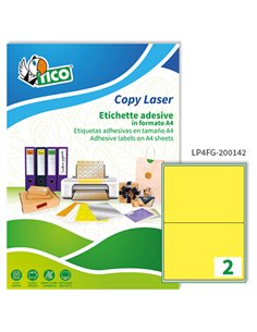 Etichetta adesiva LP4F giallo fluo 70fg A4 200x142mm (2et/fg) Tico LP4FG-200142 TICO ETICHETTE CARTA COPY-LASER-INKJET
