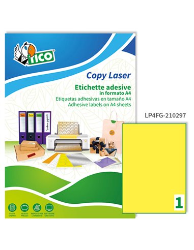 Etichetta adesiva LP4F giallo fluo 70fg A4 210x297mm (1et/fg) Tico LP4FG-210297 TICO ETICHETTE CARTA COPY-LASER-INKJET