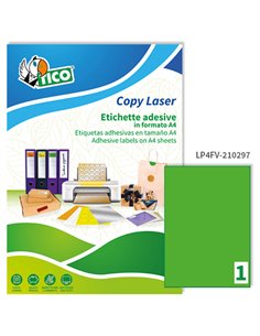 Etichetta adesiva LP4F verde fluo 70fg A4 210x297mm (1et/fg) Tico LP4FV-210297