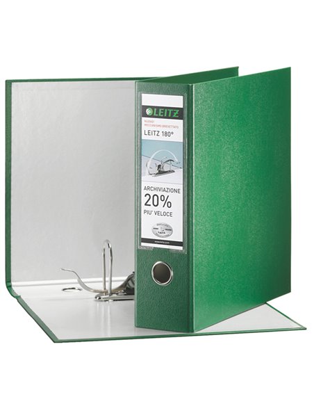 Registratore LEITZ 180° G65 verde dorso 8cm f.to protocollo LEITZ 390765180 LEITZ REGISTRATORI A LEVA