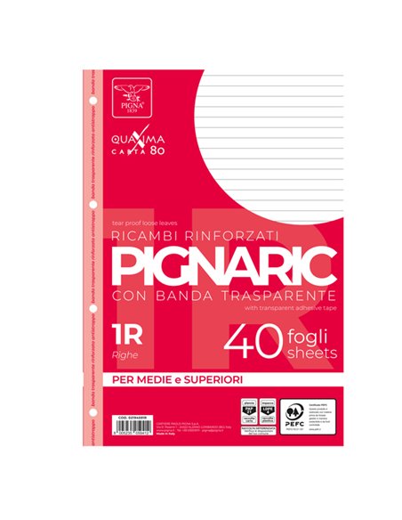 RICAMBI FORATI RINFORZATI A4 1RIGO 40FG 80GR PIGNARIC 02194591R PIGNA RICAMBI FORATI