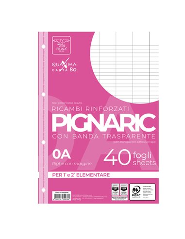 RICAMBI FORATI RINFORZATI A4 RIGO DI 1° 40FG 80GR PIGNARIC 02194590A PIGNA RICAMBI FORATI
