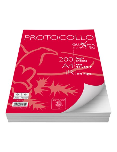 PROTOCOLLO A4 1RIGO 200FG 80GR PIGNA 02156211R PIGNA FOGLI PROTOCOLLO
