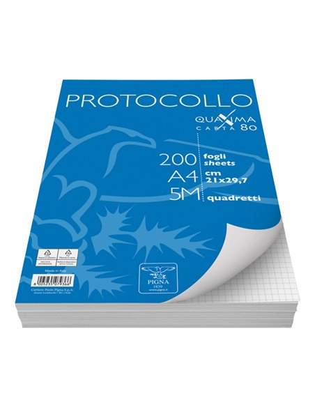 PROTOCOLLO A4 5MM 200FG 80GR PIGNA 02156215M PIGNA FOGLI PROTOCOLLO
