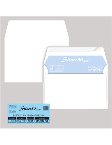 25 busteSILVER80 STRIP FSC®bianca internografata s/finestra114x162mm80gr Pigna E 0593013C6 Pigna Envelopes BUSTE COMMERCIALI