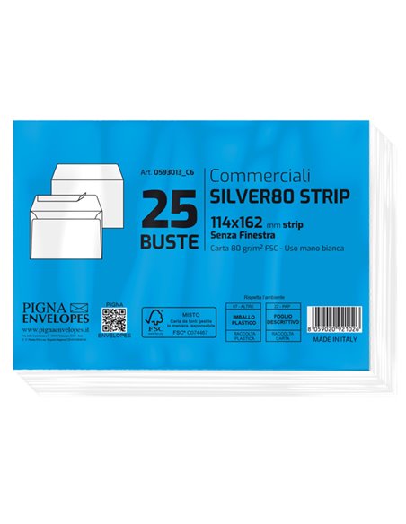 25 busteSILVER80 STRIP FSC®bianca internografata s/finestra114x162mm80gr Pigna E 0593013C6 Pigna Envelopes BUSTE COMMERCIALI