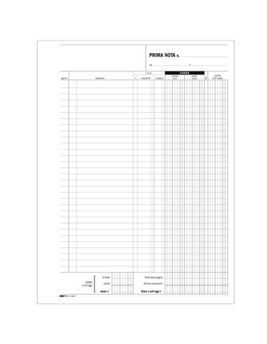 BLOCCO PRIMA NOTA CASSA 31x21cm 100FG USO MANO E5356 E5356 EDIPRO AZIENDE-CONTABILITA' GENERALE