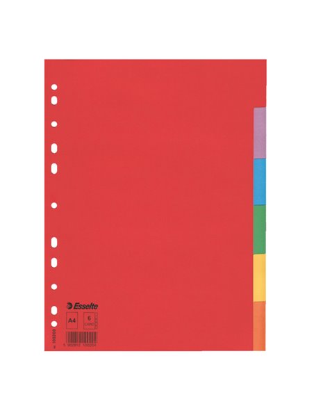 Separatore economy in cartoncino 160gr colorato 6 tasti A4 ESSELTE 100200 ESSELTE DIVISORI-SEPARATORI CON TASTI NEUTRI