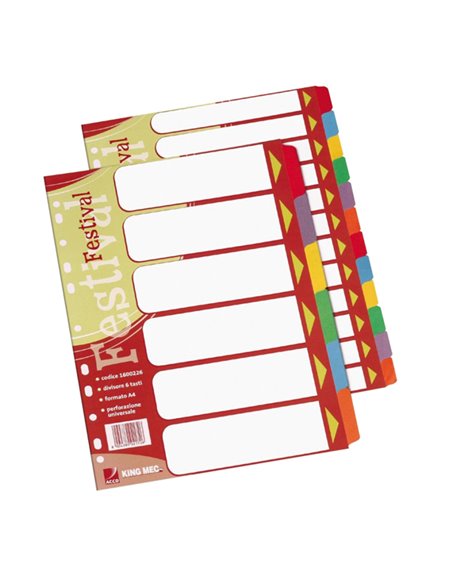 SEPARATORE 6 TASTI COLORATI CARTONCINO A4 FESTIVAL 1600226