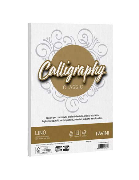 Carta CALLIGRAPHY LINO 200gr A4 50fg bianco 01 FAVINI A690614