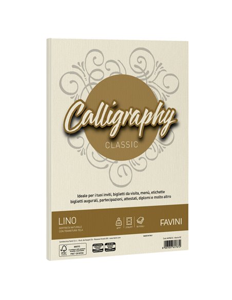 Carta CALLIGRAPHY LINO 200gr A4 50fg avorio 02 FAVINI A69Q614 FAVINI CARTE EVENTI-INVITI