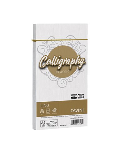 25 buste CALLIGRAPHY LINO 120gr 110x220mm bianco FAVINI A570514 FAVINI CARTE EVENTI-INVITI