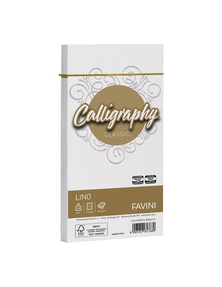 25 buste CALLIGRAPHY LINO 120gr 110x220mm bianco FAVINI A570514 FAVINI CARTE EVENTI-INVITI
