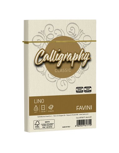 25 buste CALLIGRAPHY LINO 120gr 120x180mm avorio FAVINI A57Q617 FAVINI CARTE EVENTI-INVITI