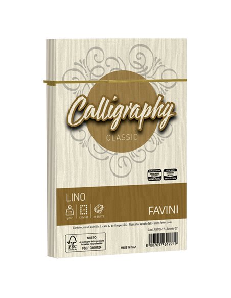 25 buste CALLIGRAPHY LINO 120gr 120x180mm avorio FAVINI A57Q617 FAVINI CARTE EVENTI-INVITI