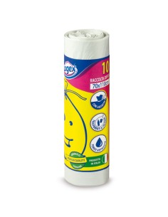 10 SACCHI IMMONDIZIA 70X110CM 120LT HD 16µ BIANCHI LOGEX C5LX-2006W LOGEX PROFESSIONAL SACCHI RIFIUTI