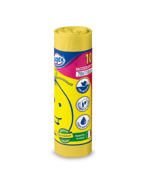10 SACCHI IMMONDIZIA 70X110CM 120LT HD 16µ GIALLO LOGEX C5LX-2006Y LOGEX PROFESSIONAL SACCHI RIFIUTI