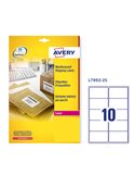 Poliestere adesivo L7992 bianco imperm 25fg A4 99,1x57mm (10et/fg) laser Avery L7992-25