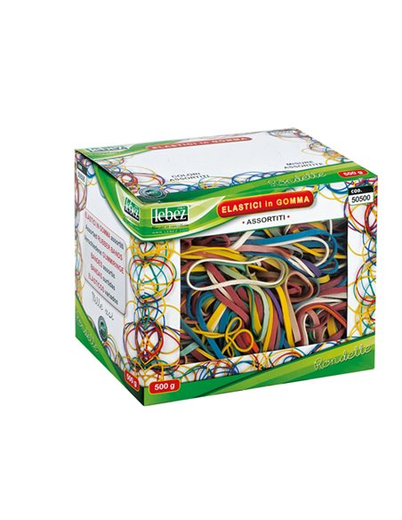 ELASTICO IN GOMMA MISURA E COLORI ASSORT. SCATOLA 500G 50500.