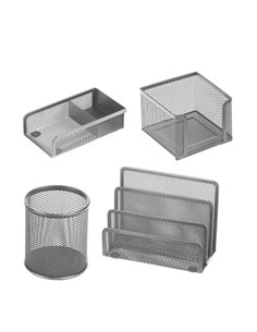 Set scrivania 4 accessori in rete metallica argento 1424 LEBEZ 1424-S