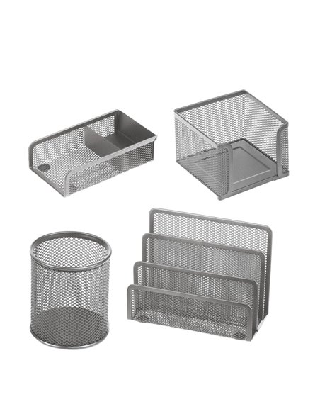Set scrivania 4 accessori in rete metallica argento 1424 LEBEZ 1424-S