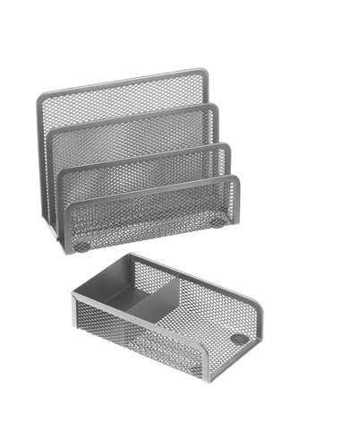 Set scrivania 4 accessori in rete metallica argento 1424 LEBEZ 1424-S