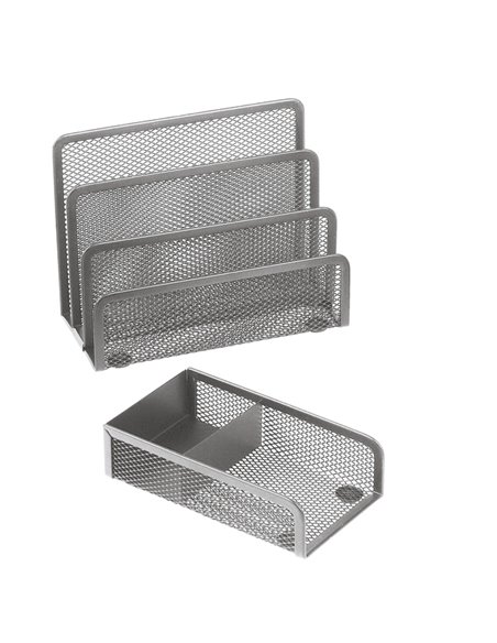 Set scrivania 4 accessori in rete metallica argento 1424 LEBEZ 1424-S