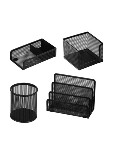 Set scrivania 4 accessori in rete metallica nero 1424 LEBEZ 1424-N LEBEZ SET SCRIVANIA