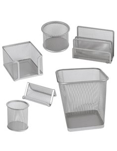 Set scrivania 6 accessori in rete metallica argento 1426 LEBEZ 1426-S 2