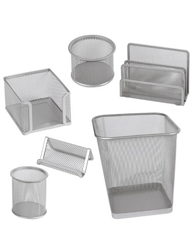 Set scrivania 6 accessori in rete metallica argento 1426 LEBEZ 1426-S