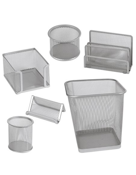 Set scrivania 6 accessori in rete metallica argento 1426 LEBEZ 1426-S