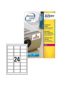 Poliestere adesivo extra L6141 bianco 20fg A4 63,5x33,9mm (24et/fg) laser Avery L6141-20 AVERY ETICHETTE POLIESTERE COPY-LASE...