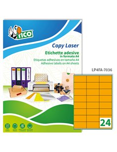 Etichetta adesiva LP4F arancio fluo 70fg A4 70x36mm (24et/fg) Tico LP4FA-7036 TICO ETICHETTE CARTA COPY-LASER-INKJET