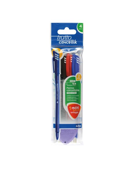 Blister 4 penna sfera cancellabile CANCELLIK 1,0mm col.assortiti TRATTO 042300